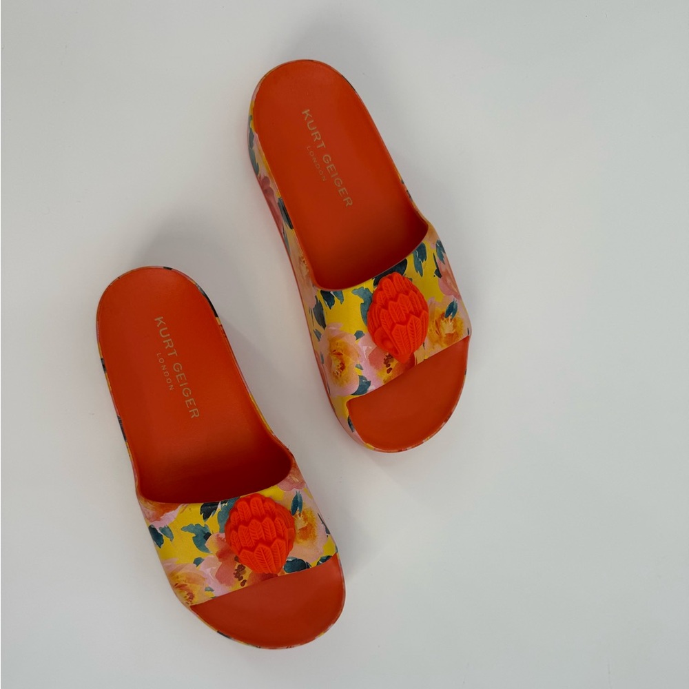Kurt Geiger London Eagle Chunky Floral Platform Slide Orange Summer Sandals - Picture 14 of 17
